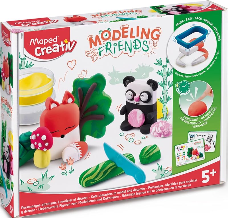 Creativ - Modeling Friends Cute - Activité Modelage - Animaux Attachants - Effets Marbrés et Mélanges de Couleurs - Figurines Décoratives à Collectionner - Dès 5 Ans