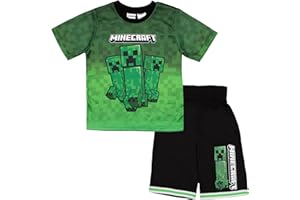 Minecraft Creeper Boys Short Sleeve T-Shirt & Shorts, 2-Piece Gamer Outfit Set for Kids and Toddlers