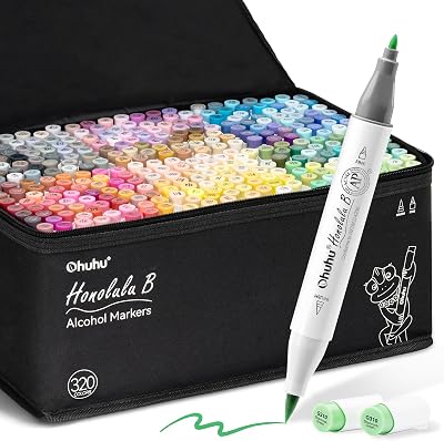 Ohuhu Refillable 320 Colors Alcohol Markers Brush & Fine Dual Tips