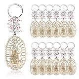 Hicarer 20 Pieces Baptism Wood Keychain Our Lady of