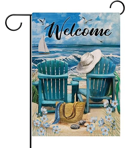 FBCOO Welcome Summer Sea Beach Mailbox Cover – Magnetic Standard Size 20.5 X 18 Inches, Ocean Seagull Sailboat Chairs Design, Waterproof Polyester Fabric For Outdoor Decoration