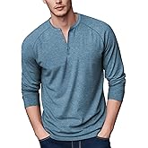 Zengjo Mens Long Sleeve Henley Shirts Stretch Casual 3 Button Tee Baisc Plain