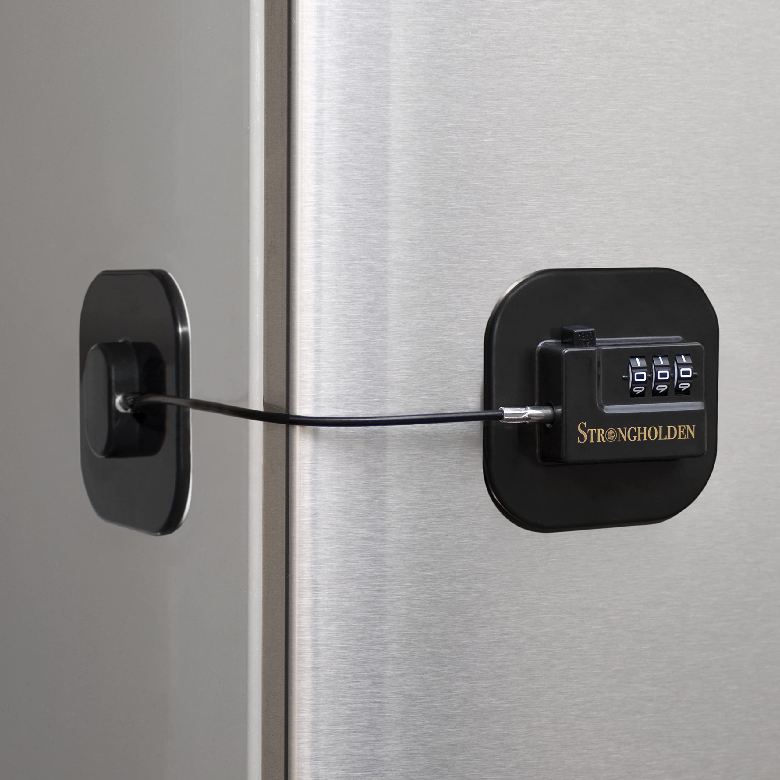 Photo 1 of Fridge Lock Combination, Refrigerator Lock for Kids, Fridge Locks for Kids - Take Care of Your Family with Freezer Lock by Strongholden - No Keys Needed (Black & Square)