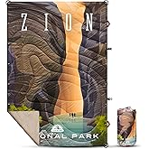 AZITREK Sherpa Puffy Blanket Camping - Wearable, Waterproof, Machine Washable, Lightweight, Packable for Indoor, Outdoor - Hiking, Traveling, Beach, Picnics, Car, Stadium, Tailgate - 55X78 (Zion NP)