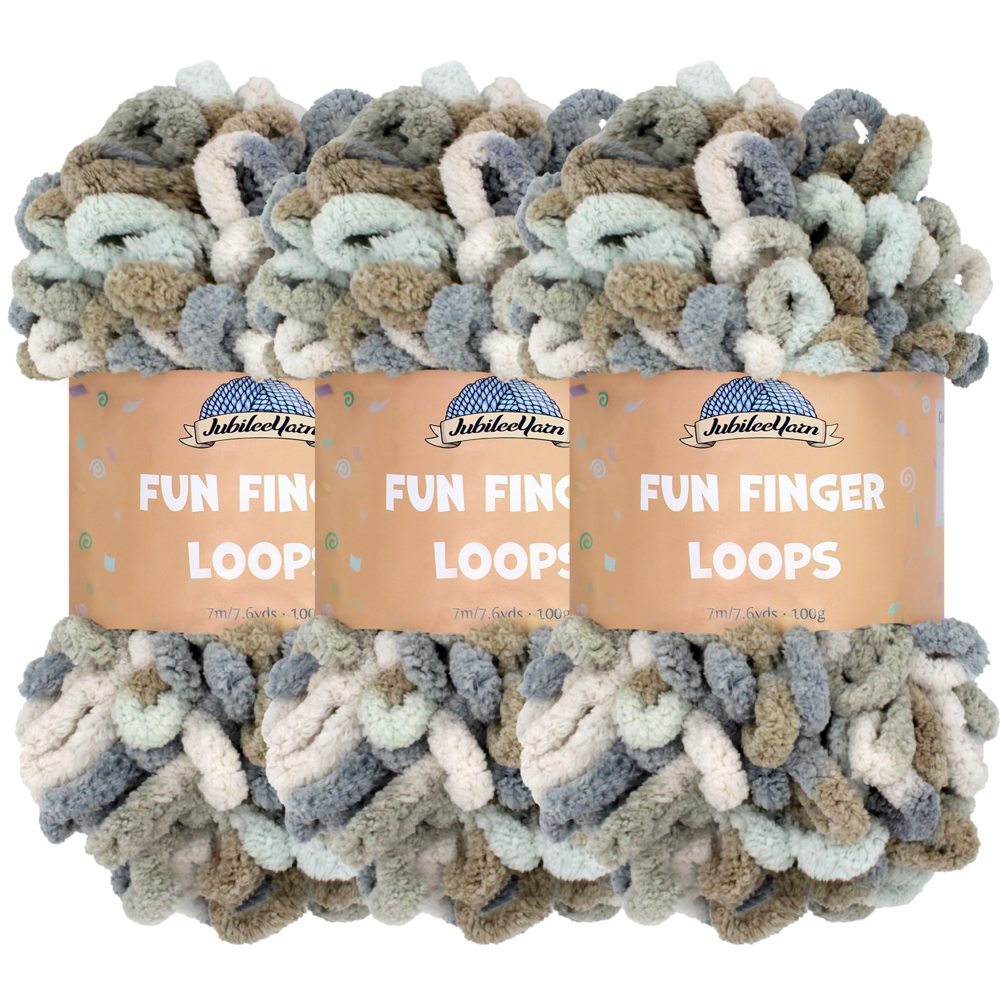 JubileeYarn Fun Finger Loops Yarn - Polyester Jumbo Weight Loop Yarn - 100g/Skein - Selene - 3 Skeins