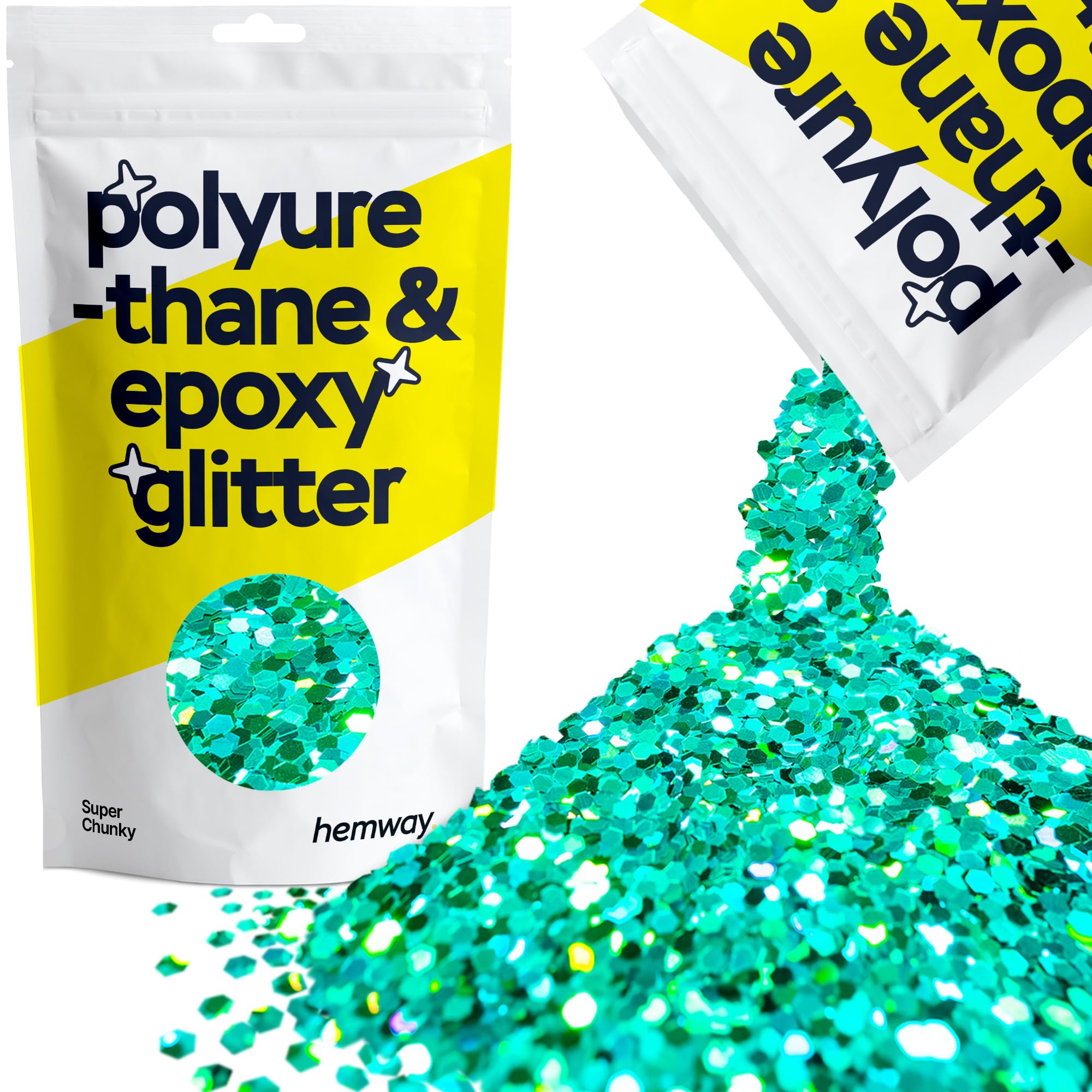 Hemway Resin Glitter Turquoise Blue Holographic 100g Super Chunky | Polyurethane & Epoxy Glitter for Resin Crafts, Tumblers, Coasters & Table Art