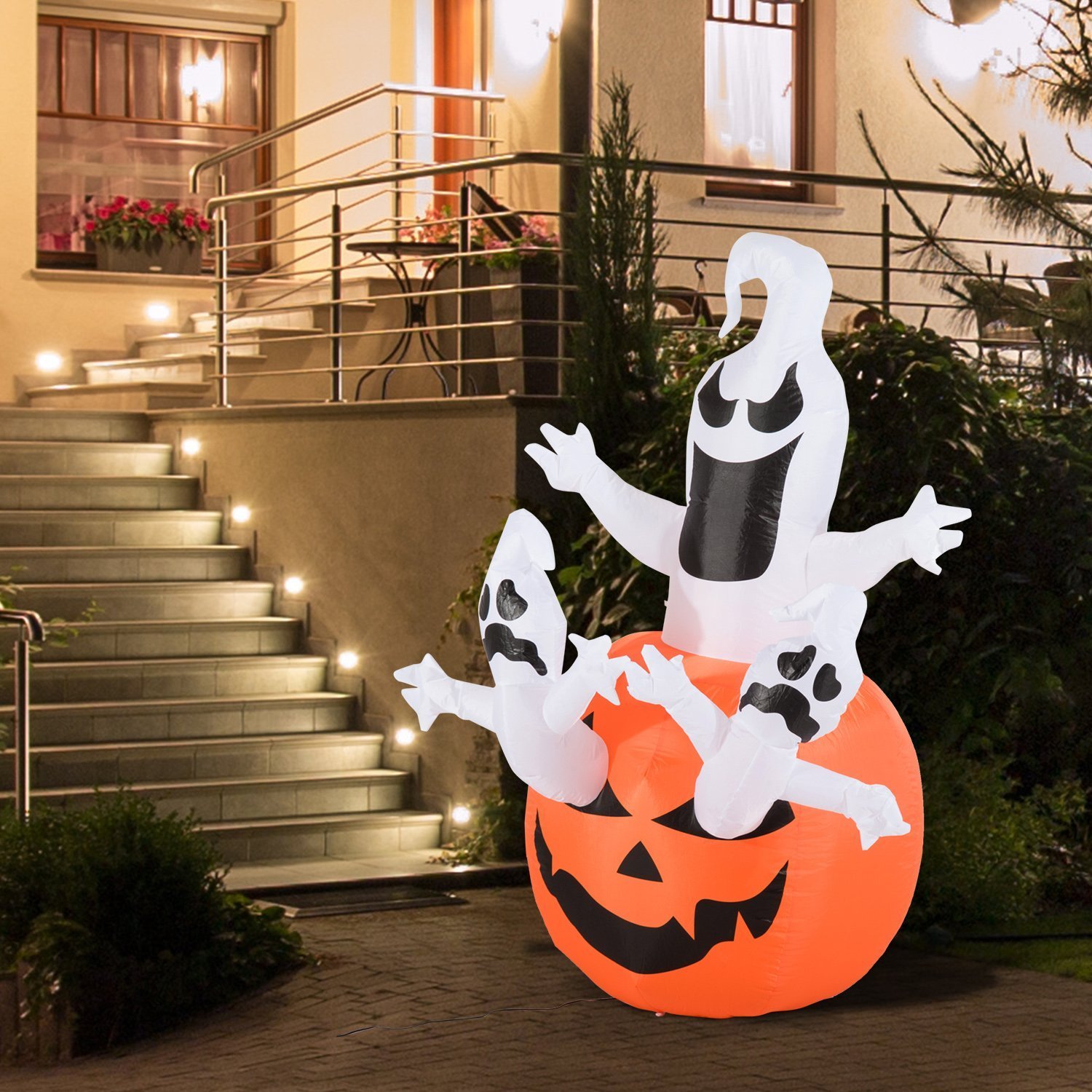 6 Foot Halloween Inflatable Decoration Airblown Pumpkin with 3 Ghosts for Home Yard Garden Indoor and Outdoor Decor