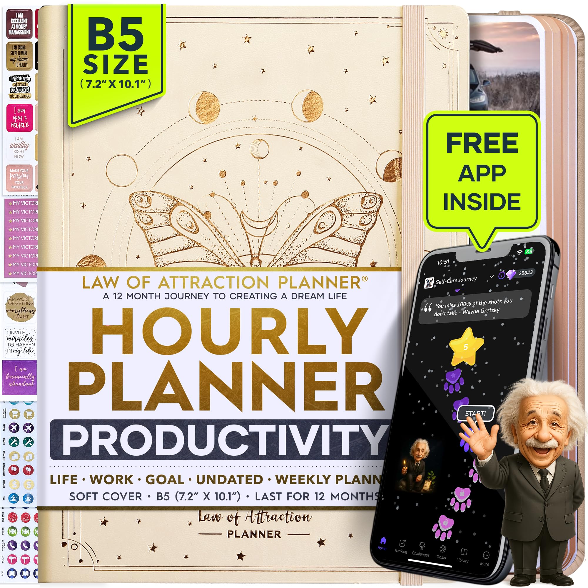 Freedom Mastery - Weekly & Monthly Planner | Gratitude Journal for Woman & Men | Personal Organiser for Productivity & Mental Health | Include Stickers & Foldable Vision Board – B5 (7.2" x 10.1")