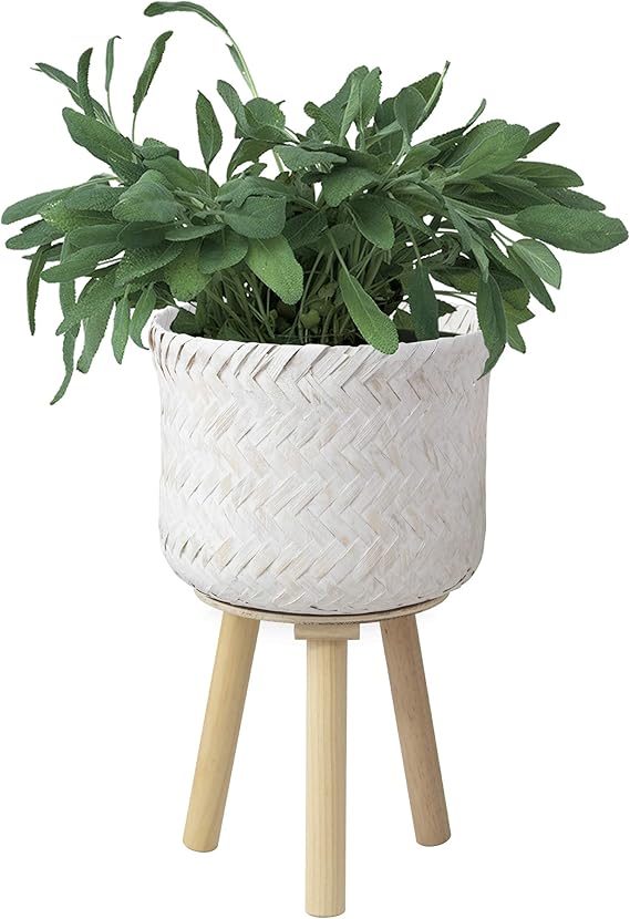 Made Terra Bamboo Woven Plant Pot on Legs Flower Plant Pot with Stand, Wooden