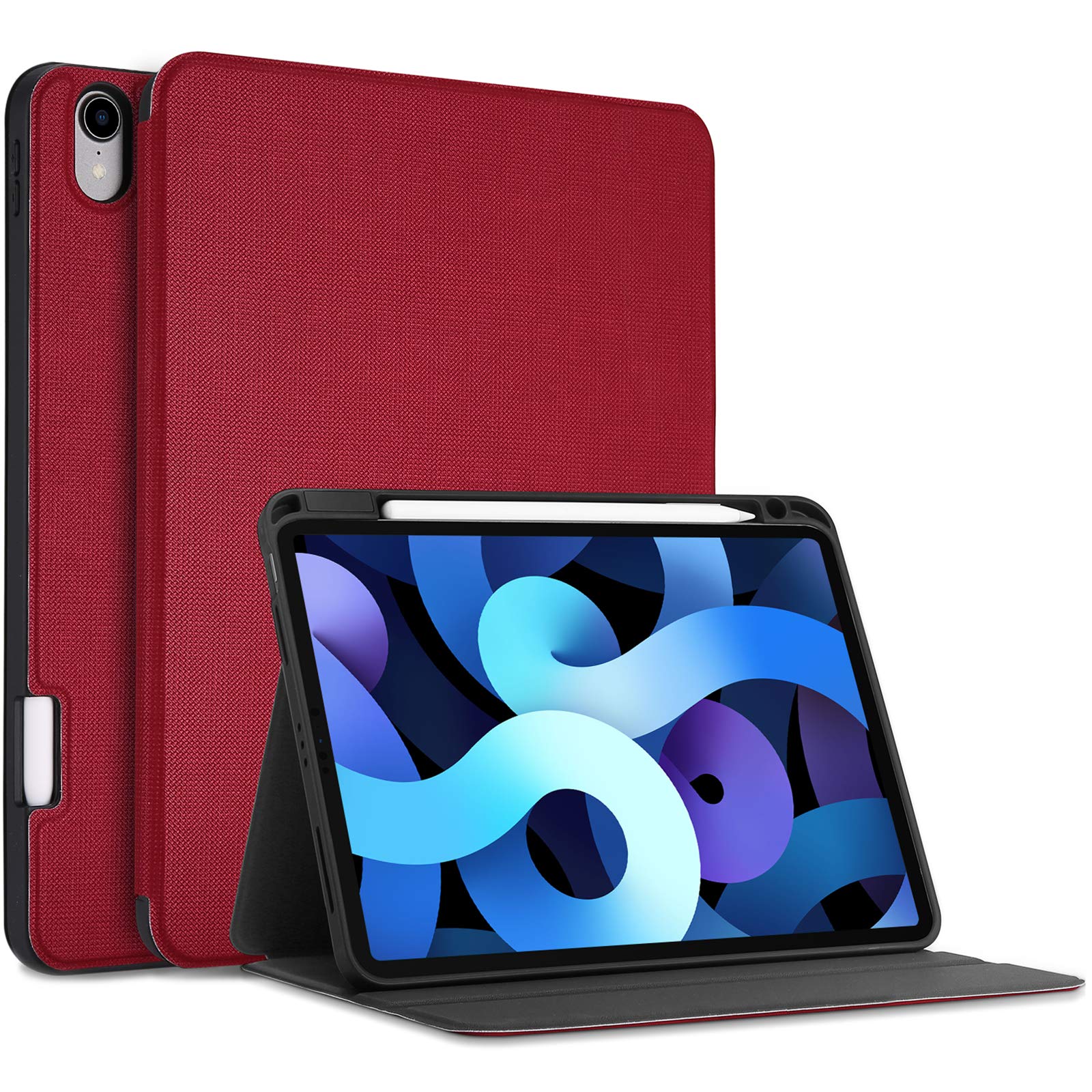[Updated Version] ProCase for iPad Air 4 10.9 Inch Case 2020 [Support 2nd Gen Pencil Charging and Attachment], Slim Protective Folio Book Case Cover, Support auto Sleep/Wake feature –Red