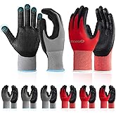 DURATECH Micro-Foam Nitrile Safety Work Gloves, 6 Pairs, Non-slip Dot Coated Gloves, with Touchscreen Capability, Ideal for General Purpose (Grey and Red, M)