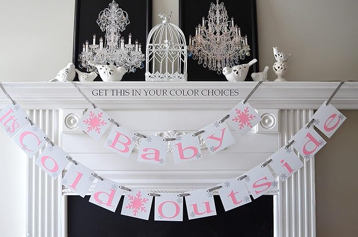 Amazon Com Baby It S Cold Outside Banner In White Pink And Silver