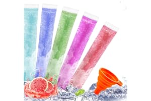 FEBSNOW 200 Pcs Ice Pop Bags, Freezer Tubes Popsicle Bags with Zip Seals Orange Funnel Ice Lolly Bags Pouches for Summer DIY 