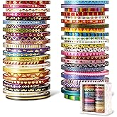 emmoolife 50 Rolls Skinny Washi Tape Set 3mm Wide, Gold Foil Print Masking Thin Basic Patterns Decorative Tapes for Scrapbook