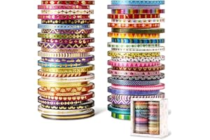 emmoolife 50 Rolls Skinny Washi Tape Set 3mm Wide, Gold Foil Print Masking Thin Basic Patterns Decorative Tapes for Scrapbooking, Junk Journal Supplies, Bullet Journaling, Craft Tape for Women Girl