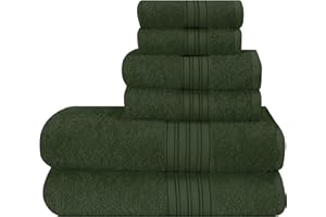 BOUTIQUO 6 Pack Cotton Towel Set, Contains 2 Bath Towels 28x55 inch, 2 Hand Towels 16x24 inch & 2 Wash Coths 12x12 inch, Ideal Everyday use, Ultra Soft Compact & Lightweight - Olive Green