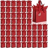 Qilery 50 Pcs St Patricks Paper Gift Bags Bulk with Tissue Paper Small Gift Bags with Handle and Tags for Birthday Wedding Mothers' Day Party Business(Dark Red,4.7 x 2.4 x 3.9'')