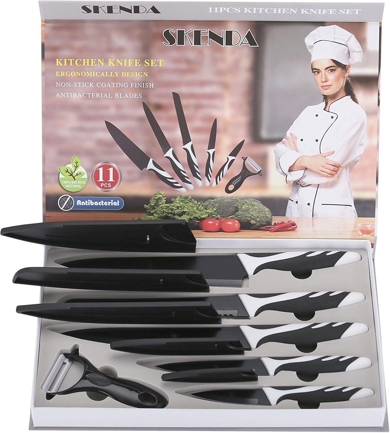 Black Kitchen Knife Set with Covers 5 Professional Miracle Blade Knives