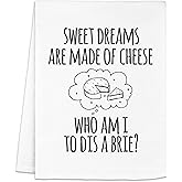 Moonlight Makers Cheese -Themed Funny Kitchen Towels - Decorative Handmade Cotton Dish Towels, Absorbent Tea Cloth, Unique Housewarming Gifts, 28x28in - Sweet Dreams are Made of Cheese, White, 1-PC