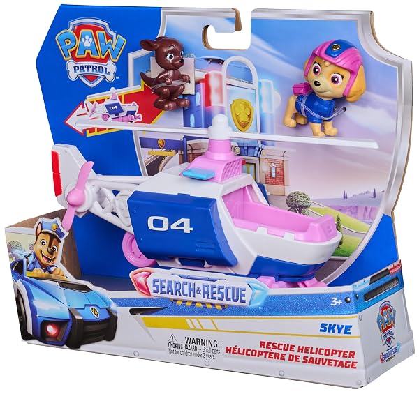 PAW PATROL – SEARCH & RESCUE: SKYES RESCUE HELICOPTER, VEHICLE WITH PULL BACK MOTOR, APPROX. 15 CM, INCLUDES DOG FIGURE AND KANGAROO, DETAILED DESIGN FROM THE SERIES, TOYS FROM 3 YEARS