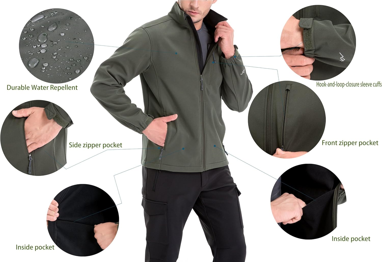 TRAILSIDE SUPPLY CO. Mens Softshell Fleece-lined Jackets/Winter Outdoor Coats/Windbreaker/Medium-weight Water-repellent.: Clothing