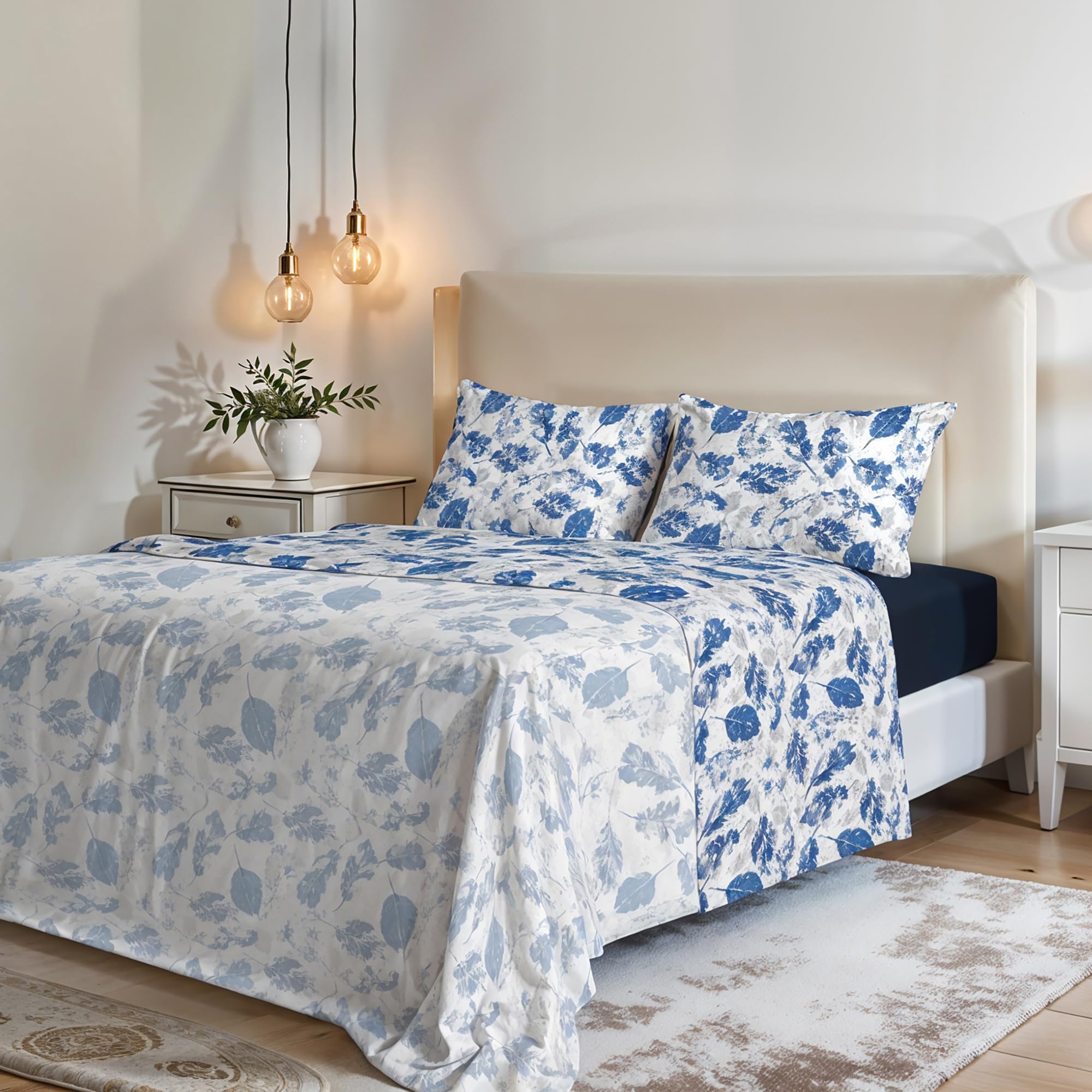 Italian Bed Linen MB Home Italy “Fantasy” Bed Sheets Set, Foglie, Double