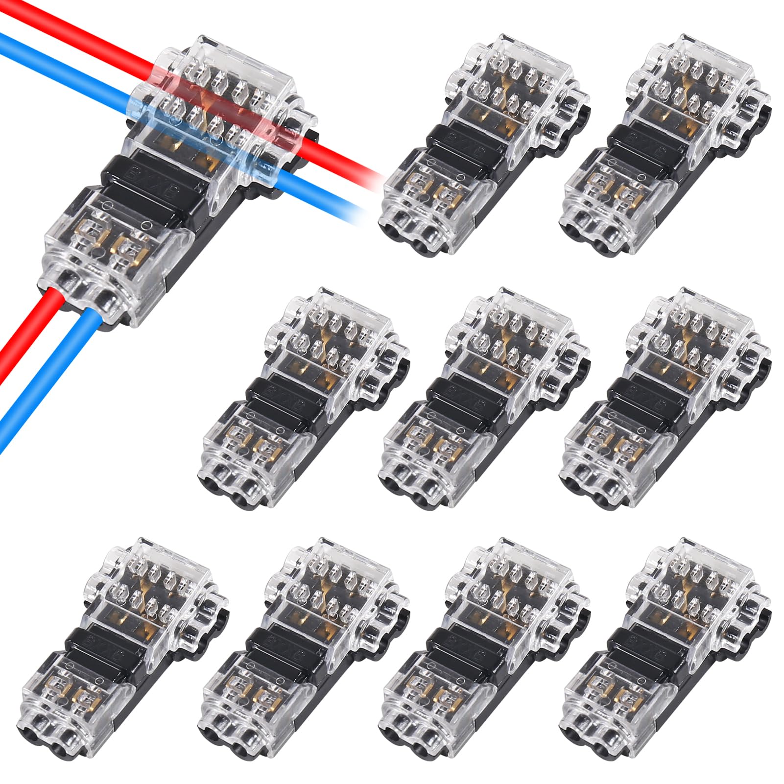 Photo 1 of 10Pcs T Type Wire Connector 2 Pin Automotive Wire Splice Connector T Tap Wiring Connector 3 Way Terminals Universal Electrical Wire Splicing Connection for Car,LED Lighting, Vehicle Audio Video