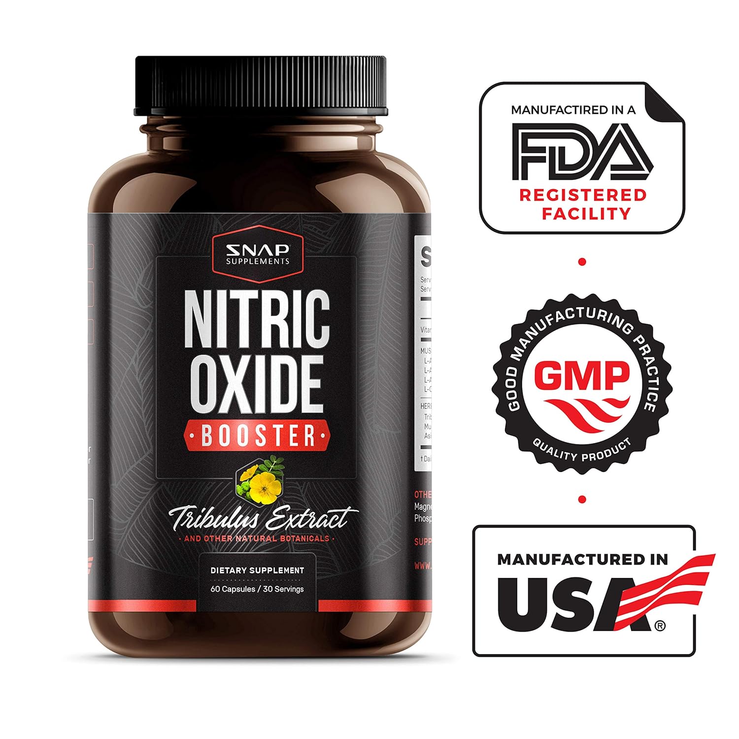 Snap Nitric Oxide Supplements L Arginine, L Citrulline 1500mg Formula