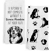 GWFSJYU Bernese Mountain Dog Gifts Kitchen Towels Set of 2, Bernese Mountain Dog Decor Dish Hand Towels for Kitchen Bathroom, Funny Dogs Paw Tea Towels, 16x24 Inch