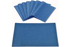 Rinpon Cloth Placemats Set of 8, Linen Type Fabric Placemats Machine Washable Placemats Heat Resistant Placemats Wrinkle Free Thick Polyester Kitchen Place Mats for Dining Table (Navy Blue)