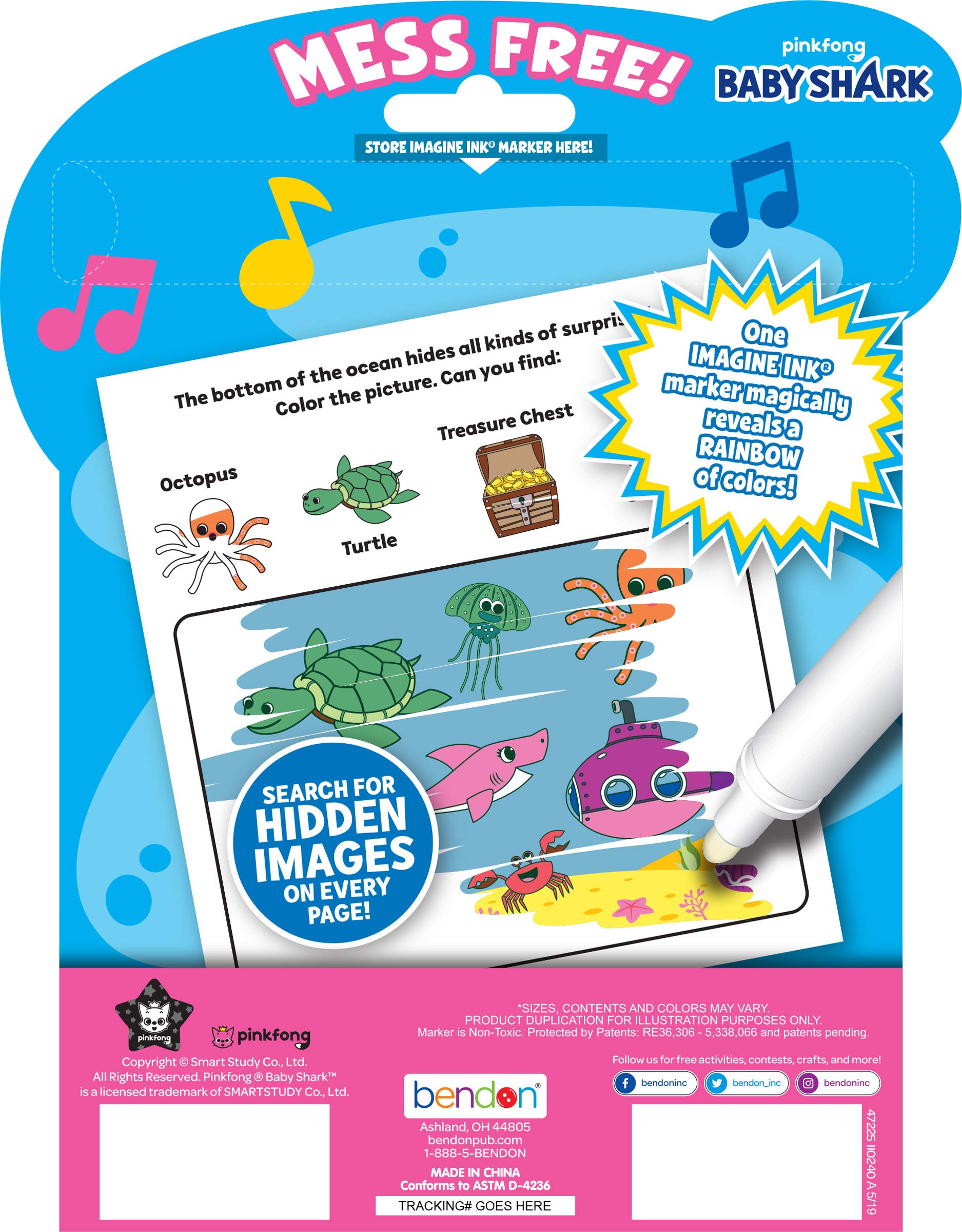 Bendon Baby Shark 20 Page Imagine Ink Magic Pictures with 1 Mess Free Marker 47225