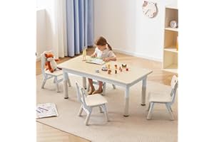 GITAWUSA Kids Study Table and Chairs Set, Height Adjustable Toddler Table and Chair Set for Kids Ages 3-8, Graffiti Desktop (Burlywood - 2)