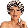 Reusable Shower Cap for Women, Large Waterproof Shower Essentials Bonnet Washable Elastic Band Bath Hair Wrap Hat for Long Hair, Braids(Leopard)