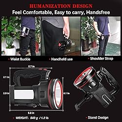 BIGSUN Spotlight Flashlight, 12800 mAh Rechargeable