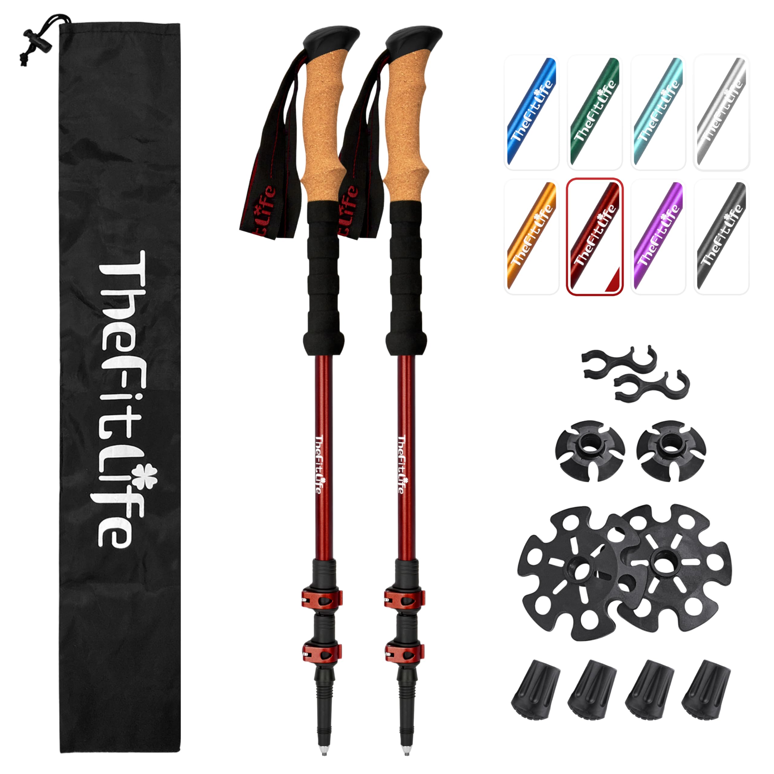 TheFitLife Trekking Poles - Lightweight 7075 Aluminum Hiking Sticks with Cork Grips, Adjustable Telescopic Design, Metal Flip Lock for Men & Women - Perfect for Hiking, Walking, Camping & Backpacking