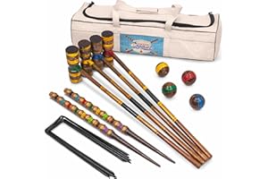 Crown Sporting Goods Vintage Croquet - Classic Outdoor Game, 4 Players - Wooden Balls, Mallets, Steel Wickets, Stake, & Heavy Duty Canvas Bag - Nostalgic Toys & Family Fun