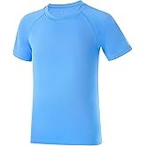 Boys Rash Guard Swim Shirt, UPF 50+ Sun Protection Short Sleeve Rashguard, Youth Kids Quick Dry UV Beach Surfing Water Shirt