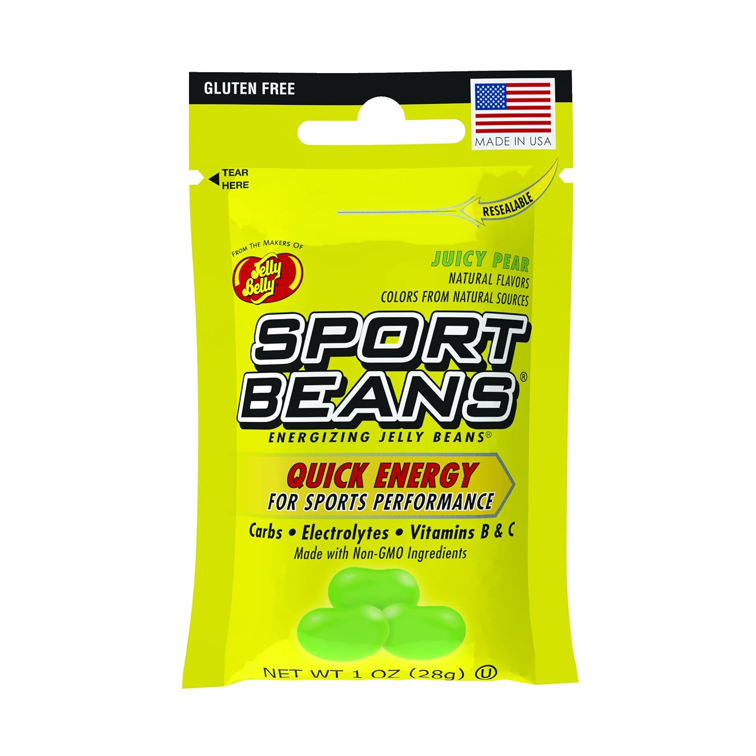 Jelly Belly Sport Beans, Energizing Juicy Pear Flavor, 24 Pack, 1oz