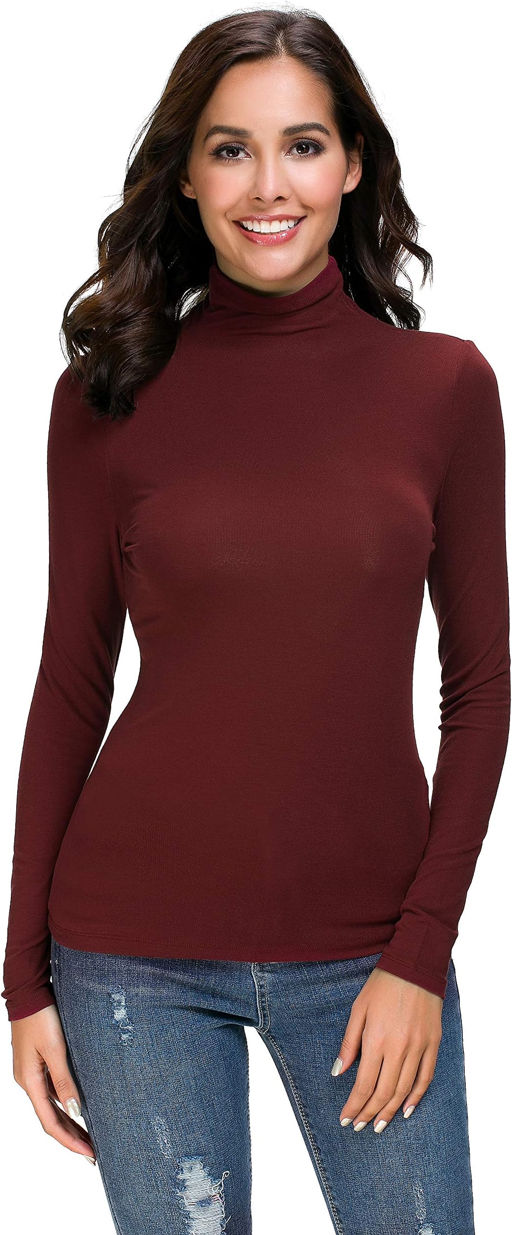 Womens Long Sleeve Mock Turtleneck Stretch Fitted Underscrubs Layer Tee Tops