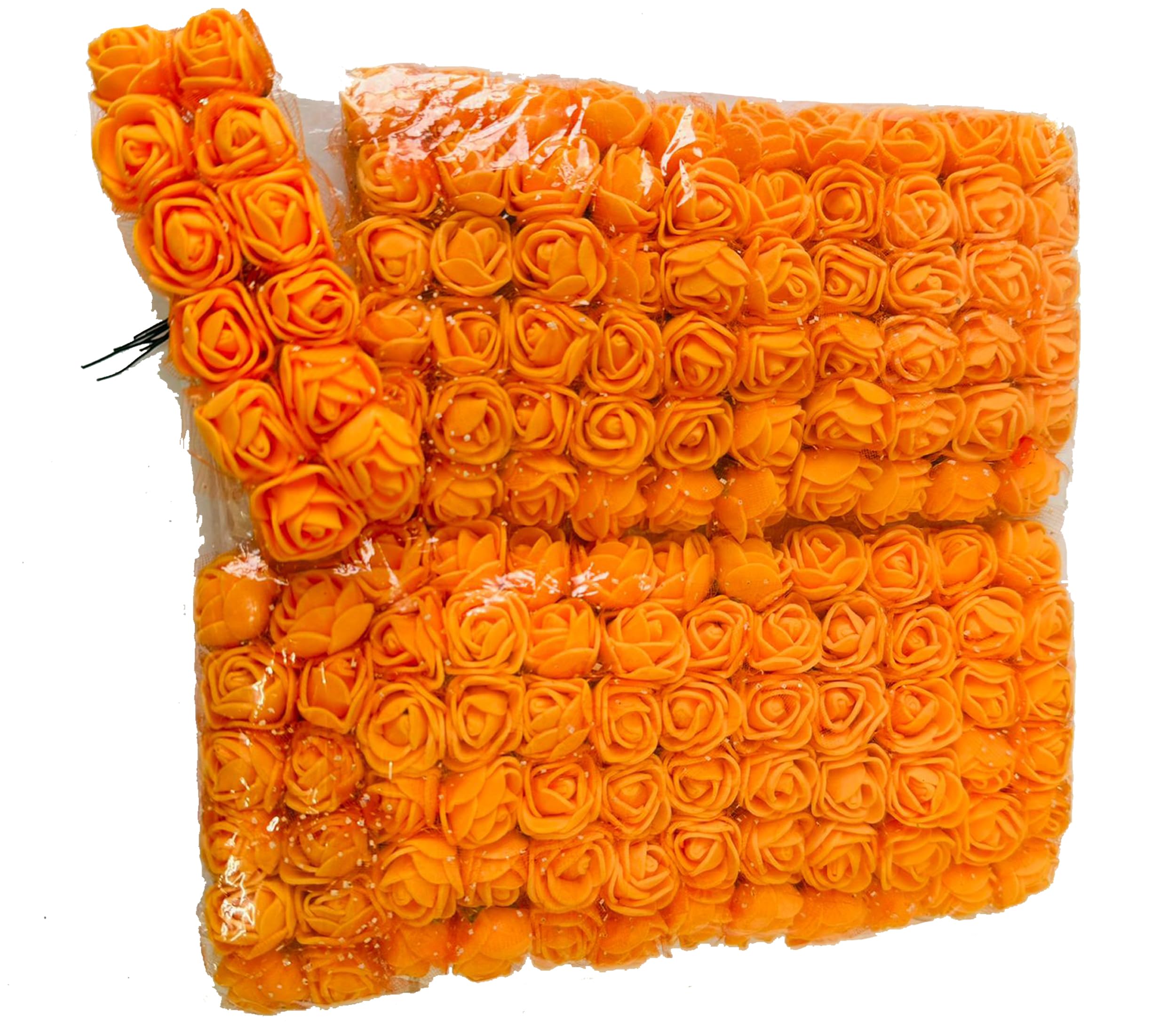 creative balloons Orange Foam Roses with Stem Lace Edge 144 Pcs Fake Flowers Artificial Roses for Decoration DIY Crafts Rose Bouquet Flower Buds Wedding Party Foam Rose Garland Pack of 1