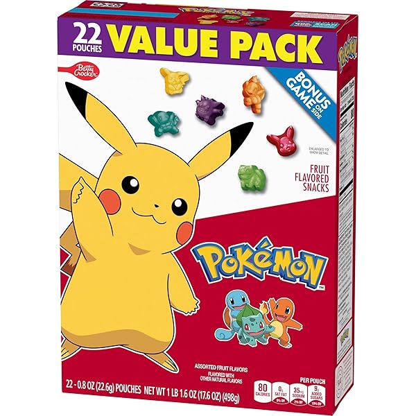 POKEMON FRUIT FLAVORED SNACKS, FAT FREE AND GLUTEN FREE SNACKS, 17.6 OZ (22 POUCHES)