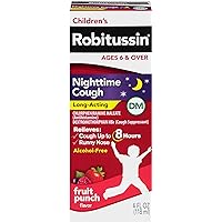 Robitussin Nighttime Cough Long-Acting DM, Cough Medicine for Kids, Fruit Punch Flavor - 4 Fl Oz Bottle