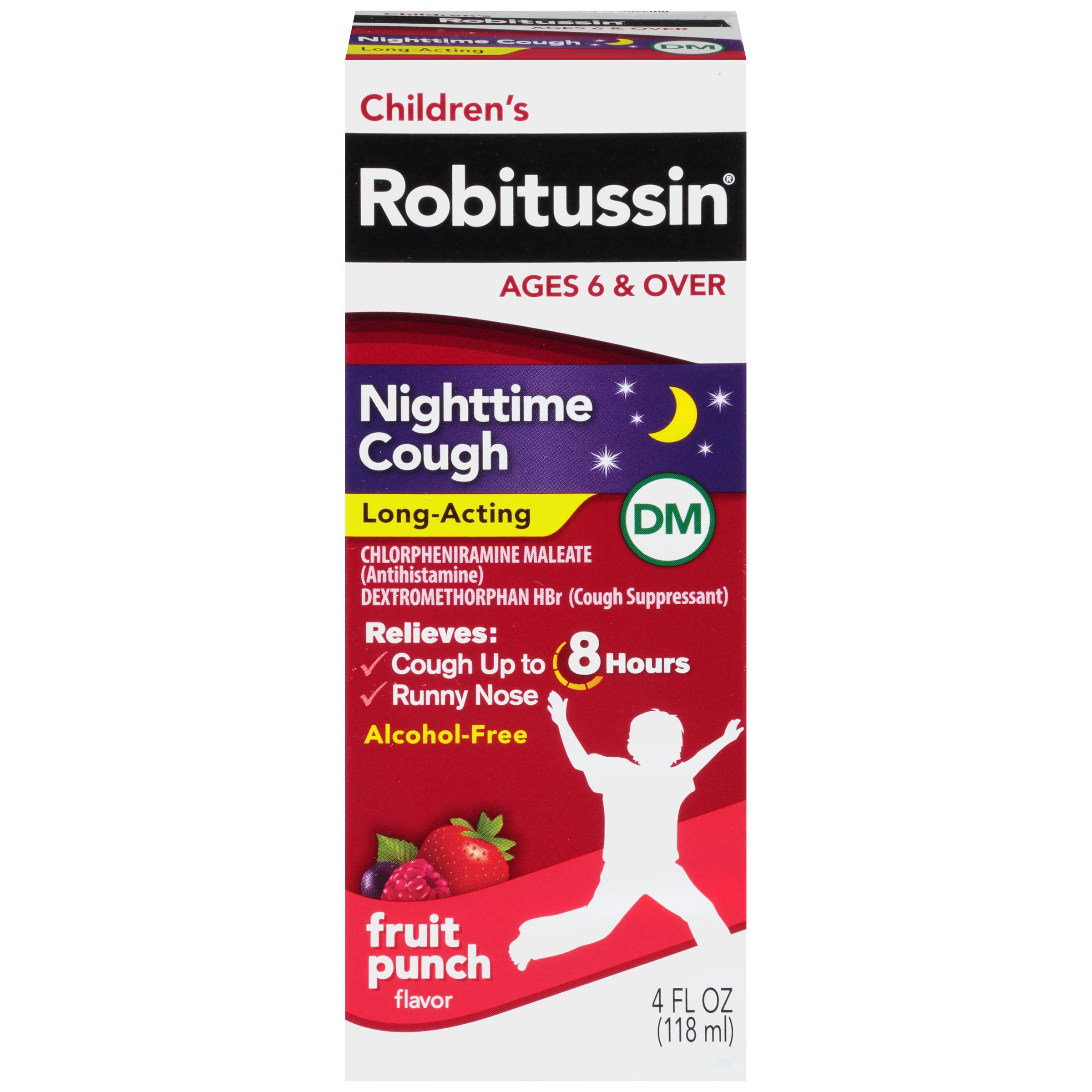 Photo 1 of (Exp;2026/01)………Children's Robitussin Nighttime Cough Long-Acting DM, Cough Medicine for Kids, Fruit Punch Flavor - 4 Fl Oz Bottle
