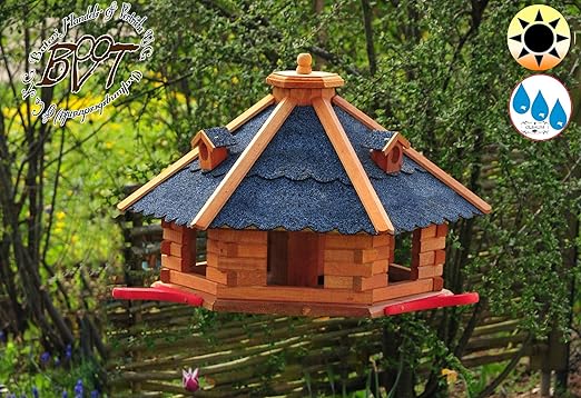 PREMIUM Vogelhaus mit Landebahn und Bitumen, Massivholz,wetterfest, mit Sil