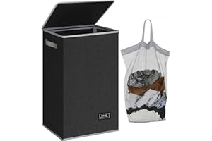 SOLEDI Laundry Hamper with Lid, Large & Tall Collapsible Laundry Basket, Clothes Hamper with Bag Removable Easy to Carry, Dirty Hampers for Bedroom, Bathroom, Dorm, College, Dark Grey