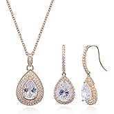 Mycitta Crystal Wedding Bridal Jewelry Set Teardrop Pendant Necklace Drop Dangle Earrings Set for Bride Bridesmaids Mother of Bride Prom Party Formal Jewelry Set for Women