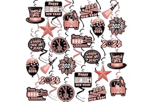PARTYGARDEN 2024 Happy New Year Decor - 54 Pcs Rose Gold Happy New Year Hanging Swirls Decorations 2024 New Years Eve Party Supplies