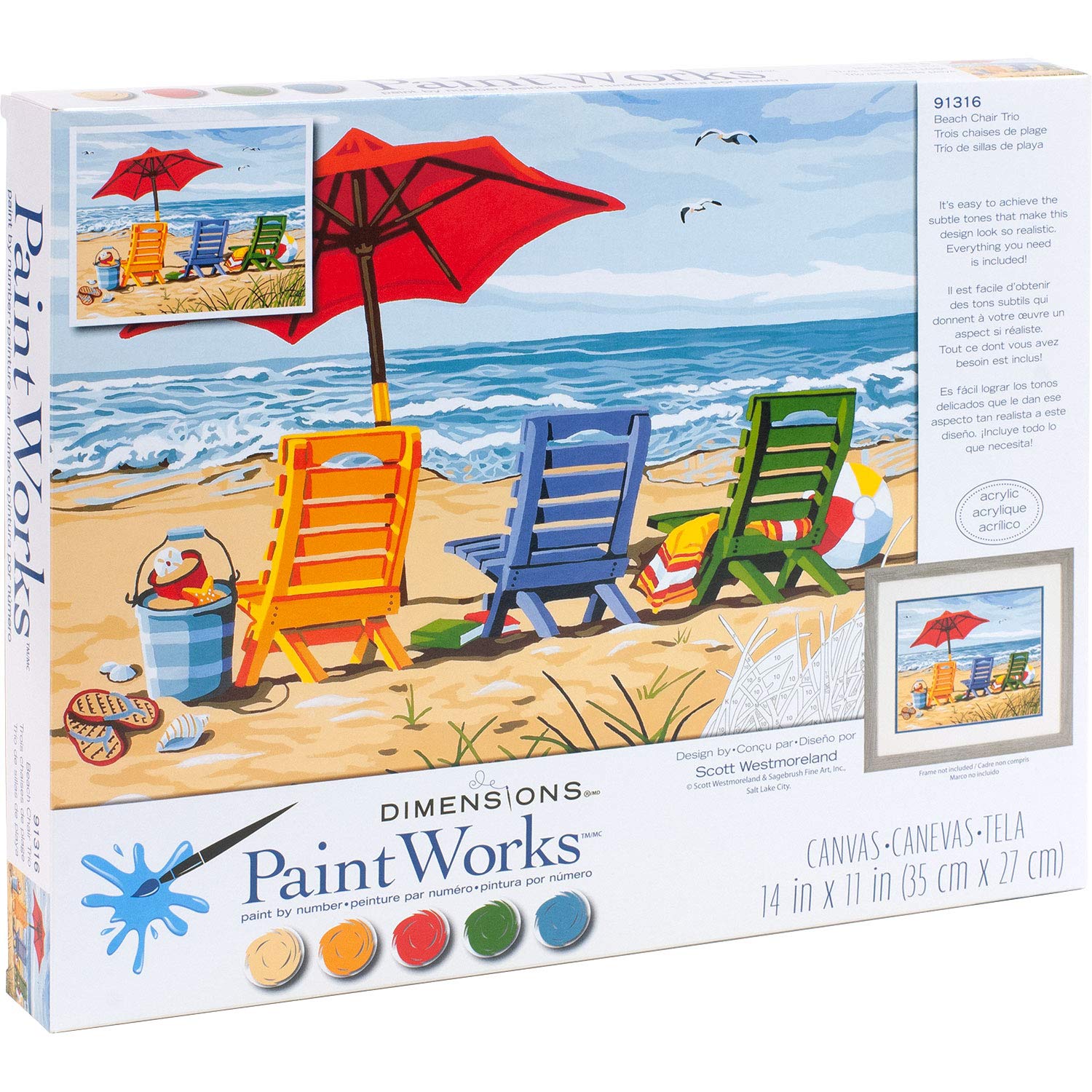 Dimensions Beach Chair Trio Paint By Numbers For Adults 14 W X 11 L