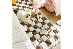 NBBVN FunnyFuzzy Cream-Coloured Large Plaid Square Pet Mat Bed Couch Cover, Funny Fuzzy Dog Bed, Funny Fuzzy Couch Cover, Anti-Scratch Dog Blankets (Dark Coffee,27.6 * 82.7 in)