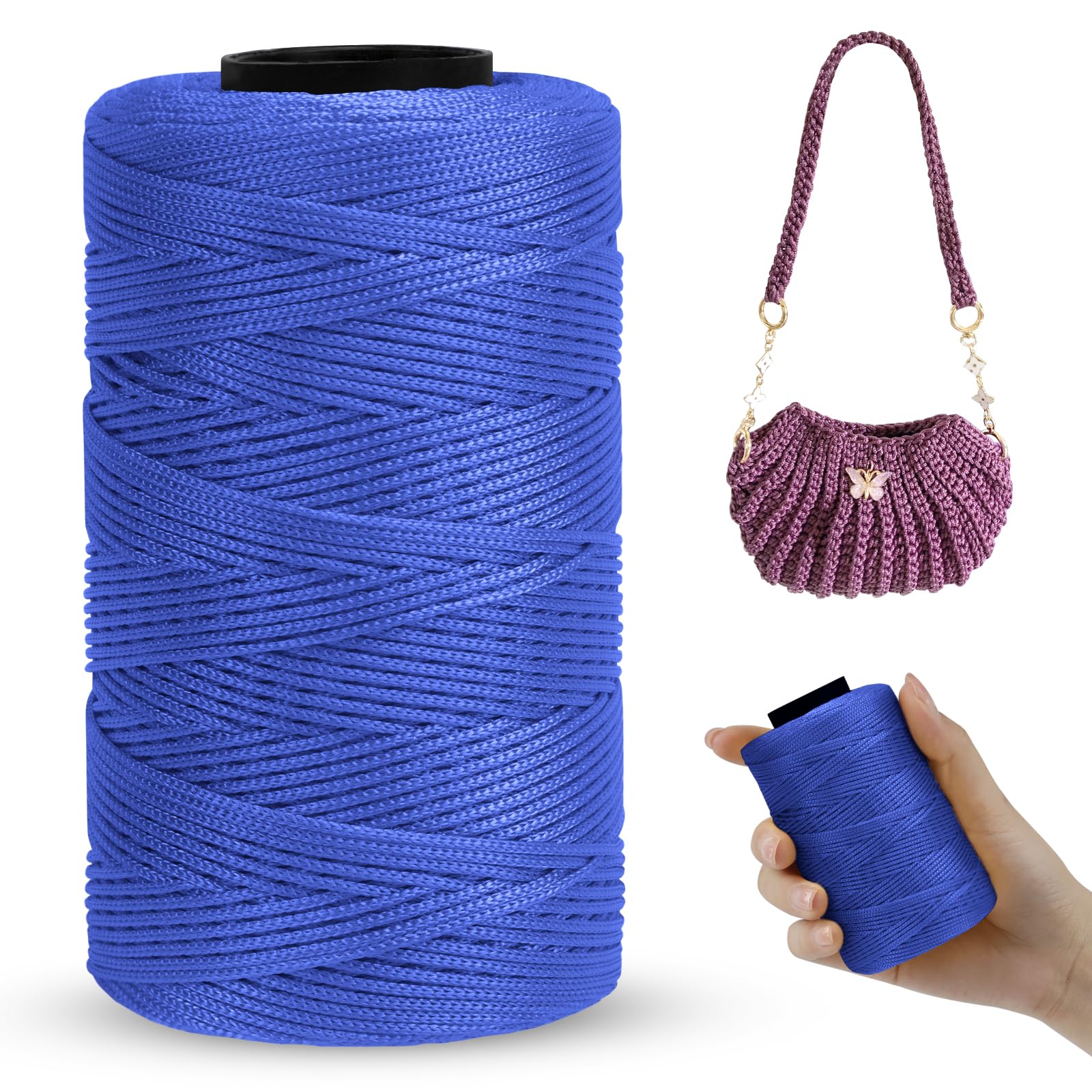 LEREATI Polyester Macrame Cord 1mm x 230m, Polyester Yarn for Crocheting, Braided Polypropylene Crochet Bag Cord Macrame Yarn for Handbag, Beading, DIY Crafts (Royal Blue)
